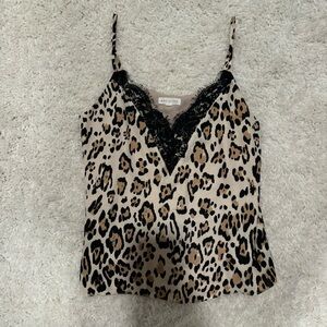Socialite Leopard Print Tank Top with Lace Trim